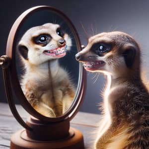 Meerkat with Braces Looking in Mirror