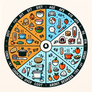 Wheel Chart Depicting Diet, Age, Cooking, and Stress