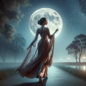 Women Walking Under the Moon: A Serene Night