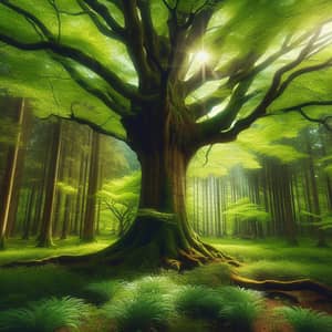 Majestic Tree in Verdant Forest - Serene Nature Scene