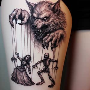 Werewolf Puppeteer Tattoo Design on Thigh - Detailed Sketch