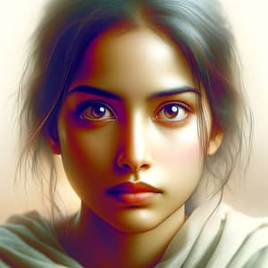 Intense Gaze: South Asian Female Portrait with High-Key Lighting