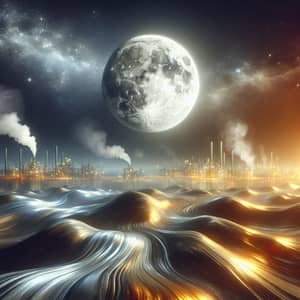 Ethereal Moonlight Over a Metal Refinery Landscape