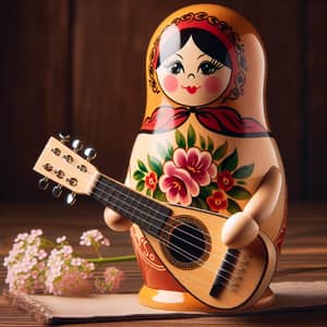 Russian Matryoshka Doll Holding Balalaika - Unique Souvenir