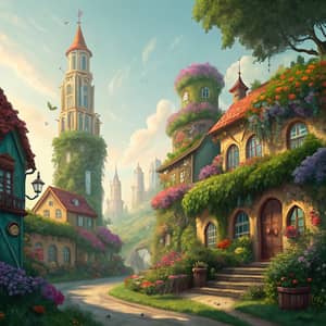 Vibrant Fantasy City: Nature Meets Colorful Architecture