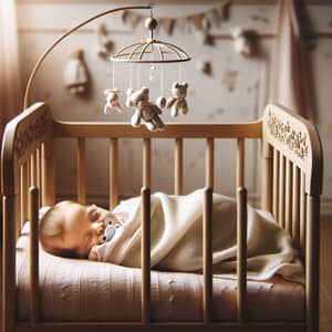 Serene Nursery Room with Delicate Baby Crib and Sleeping Newborn