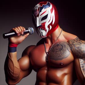 Chivas-Themed Masked Wrestler with Microphone