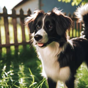 Black and White Dog in Green Field - Playful and Sunny