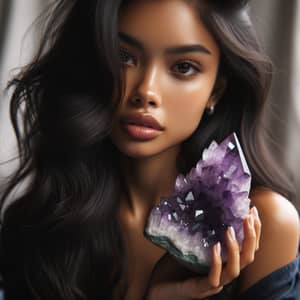 South Asian Girl Holding a Broken Amethyst | Natural Beauty