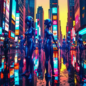 Futuristic Sci-Fi Scene in New York City with Extraterrestrial Beings