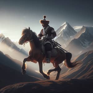 Kyrgyz Hero on Horseback in Majestic Mountains