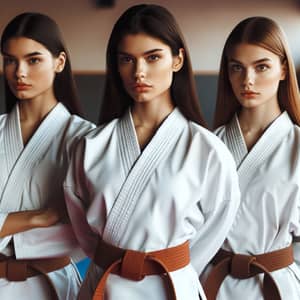 Diverse Young Women in Karate Uniforms | Martial Arts Practice