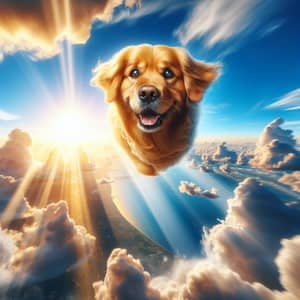 Magical Golden Retriever Levitating in Vibrant Skies