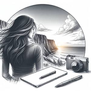 Sketched Adventure: South Asian Girl at Sunset