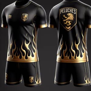 Black Sports T-Shirt with Golden Flames & Emblem