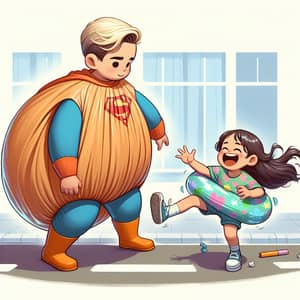 Superhero Toddler Holding Joyful Girl in Oversized Diaper