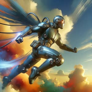 Futuristic Superhero in Action | Dynamic Sky Soar Scene