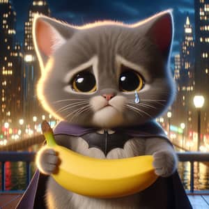 Adorable Kitten in Superhero Costume with Banana