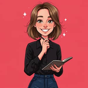 Young Professional Woman in Cartoon Style