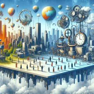 Surreal Innovation Scene: Jumbled Cityscape & Floating Islands