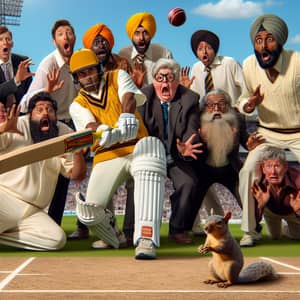 Hilarious Cricket Comedy Scene with Diverse Characters