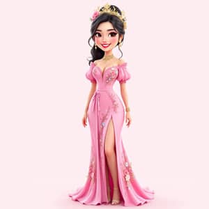 Elegant Filipiniana Dress Caricature Art