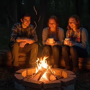 Friends Gathered Around a Crackling Bonfire