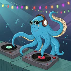 Funky Blue Octopus DJ: Headphones & Turntables