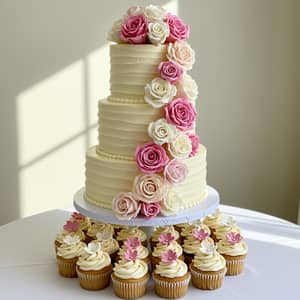 Elegant White and Cream Wedding Cake with Roses