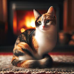 Calico Cat Image: Orange & White Patches in Cozy Living Room