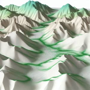 3D Hills Elevation Model - Green Contour Lines