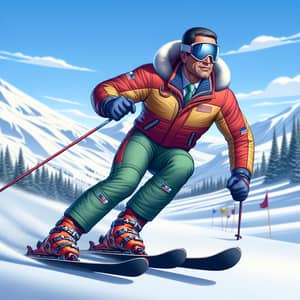 Professional Male Politician Skiing on Snowy Slope