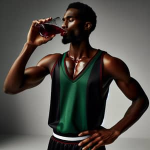 African-American Basketball Player Enjoys Grape Juice