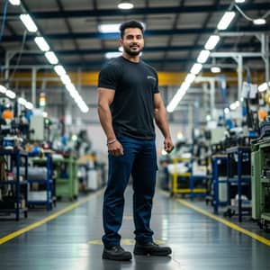 Indian Worker in Manufacturing: Full Body Overview