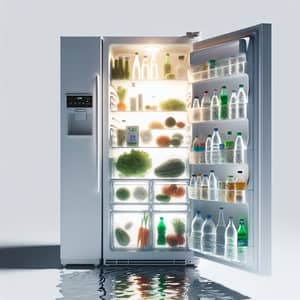 Unique Scene: Water Inside Refrigerator - Fresh Vegetables and Chilled Drinks