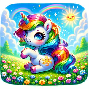 Colorful Unicorn Frolicking in Lush Field | Joyful Imagery