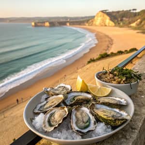 Fresh Oysters with Beach Background