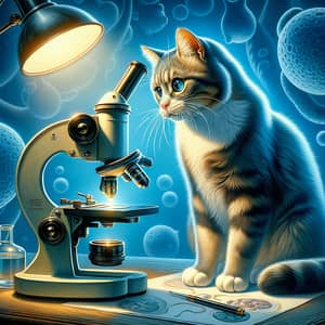 Curious Cat and Microscope Art