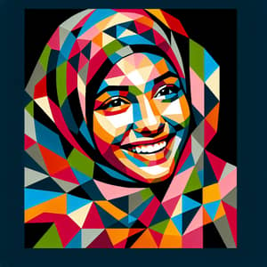 Vibrant Hijab Art: Smiling Girl in WPAP Style