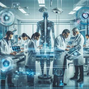 Doctors Assisted by AI in a Futuristic Hospital Art