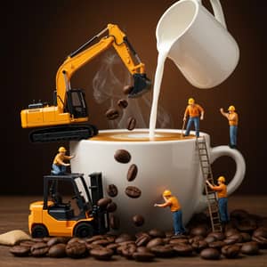 Dynamic Miniature Coffee Scene with Tiny Workers