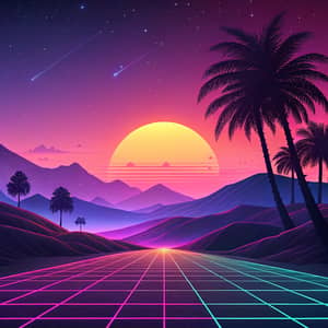 Vibrant Synthwave Landscape Digital Art