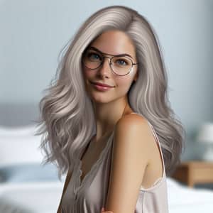 40-Year-Old Caucasian Woman in Bedroom Setting with Glasses