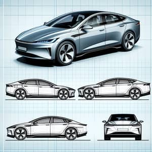 Tesla Model S Blueprint: Side, Front, Back & Top Views