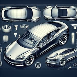 Tesla Model S Blueprint: Top, Side, Front & Back Views