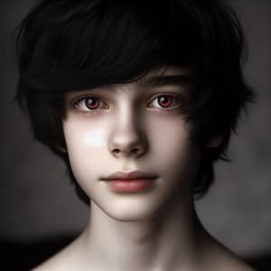 Piercing Dark Red Eyes: Uniquely Pale Boy Portrait