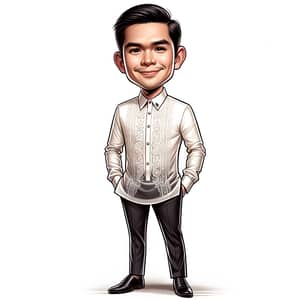 Filipino White Barong Tagalog Caricature Style Illustration