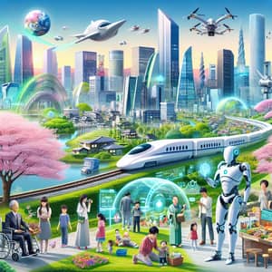 Bright Future of Japan: Advanced Technology, Green Landscapes, and Harmony