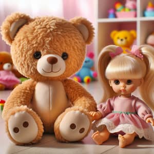 Teddy Bear and Doll Holding Hands - Adorable Moments