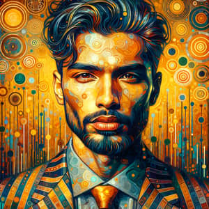 Vibrant Portrait of Charismatic South Asian Man with Gustav Klimt Influences